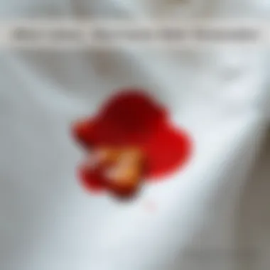 A close-up of a fabric being treated for a stain