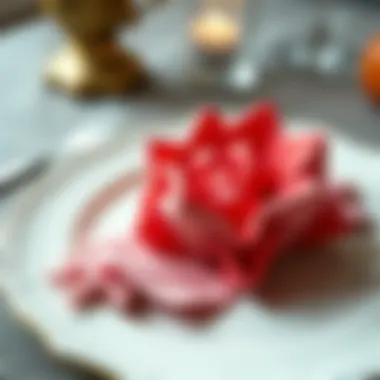 Intricate origami-style napkin design on a plate