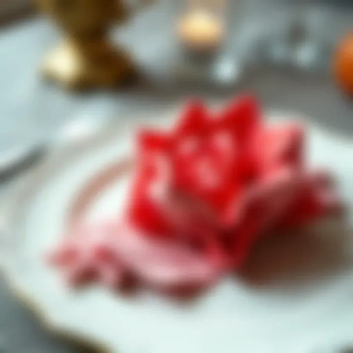 Intricate origami-style napkin design on a plate