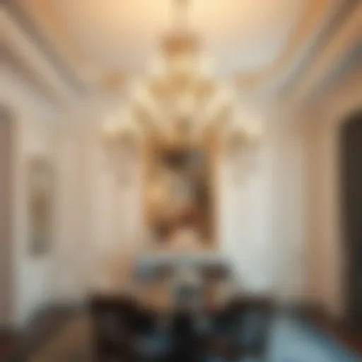 Elegant chandelier illuminating a grand dining room