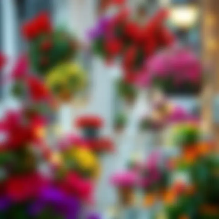 Vibrant Floral Retreat Colorful balcony adorned with flowers and decorative lights
