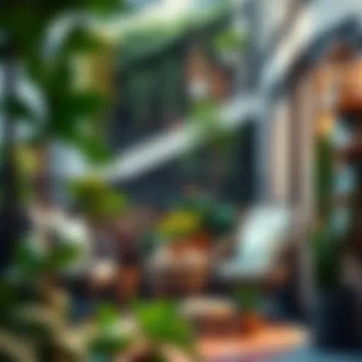 Cozy balcony setup with plants and seating