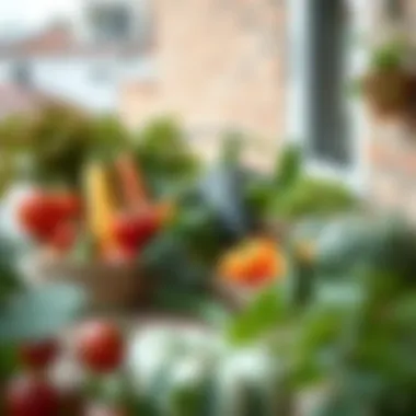A variety of vegetables arranged beautifully on a balcony