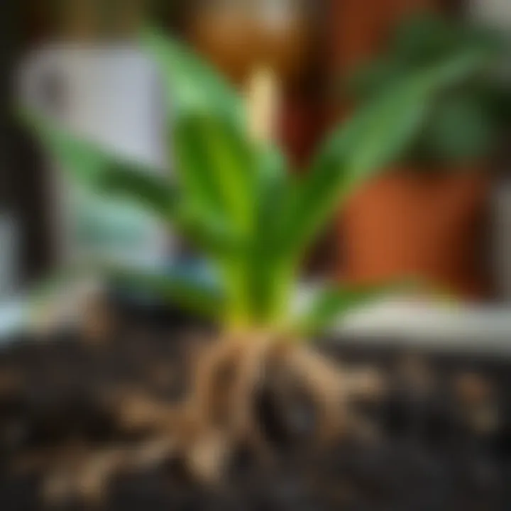 Healthy roots of peace lily during the rooting phase