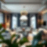 Elegant living room featuring white and navy blue accents