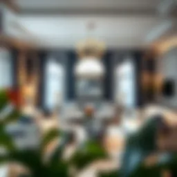 Elegant living room featuring white and navy blue accents