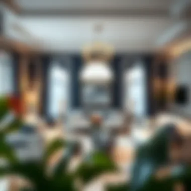 Elegant Living Room with Navy Blue Accents Elegant living room featuring white and navy blue accents