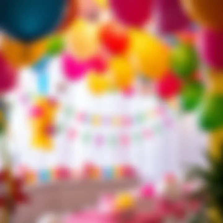 Colorful birthday decorations with balloons and streamers