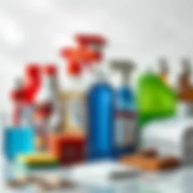 Various cleaning supplies arranged neatly