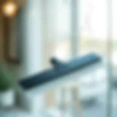 A close-up of a squeegee on glass