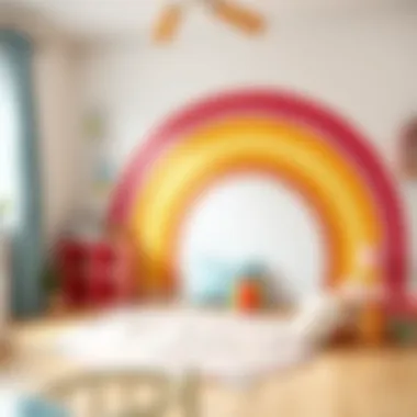 Beautifully painted rainbow wall in a children's room
