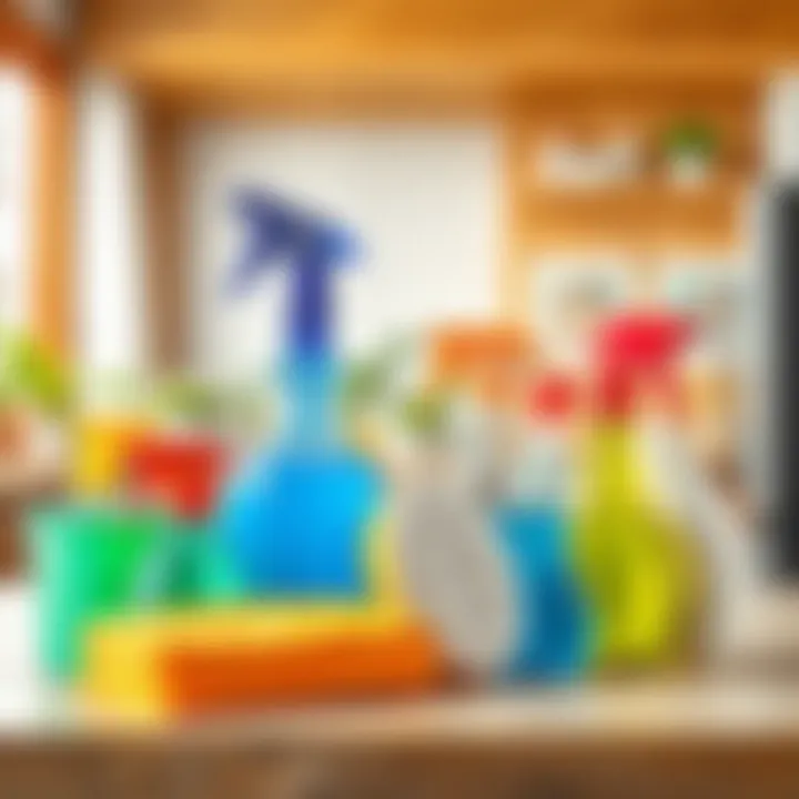 Essential Cleaning Supplies for Stain Removal Various cleaning supplies arranged on a table