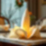 Elegant folded napkin centerpiece for dining table