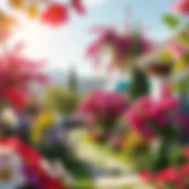 A serene summer landscape adorned with colorful flowers and lush greenery.