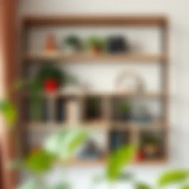 Close-up of a beautifully arranged wall bookshelf with plants and books