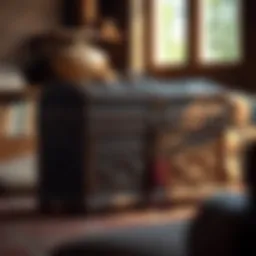 A beautifully restored traditional trunk showcasing intricate carvings.