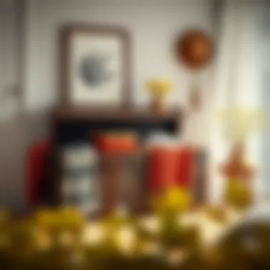 A cozy room with an elegantly decorated trunk used for storage.