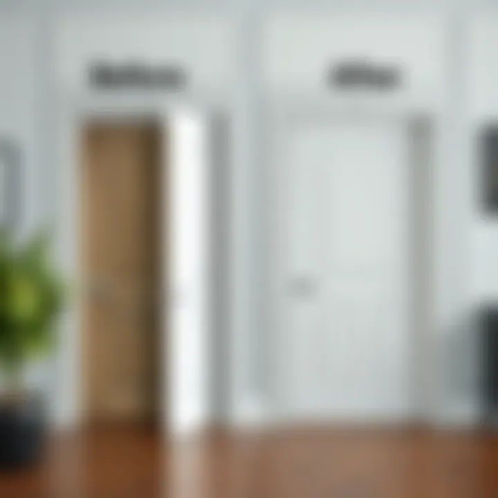 Before and After Soundproofing Door Before and after comparison of a door without soundproofing and one with soundproofing enhancements.