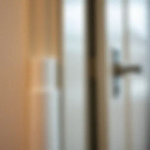 A close-up view of a door with soundproofing materials applied around the edges.