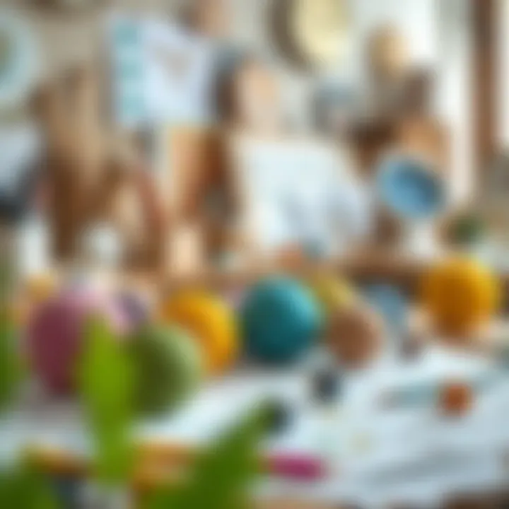 Creative Workspace with Colorful Spheres Colorful spheres made from various materials on a creative workspace