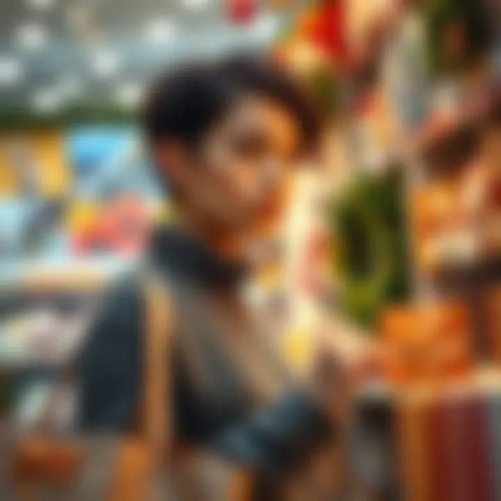 Mindful Gift Shopping A person thoughtfully considering gifts in a store