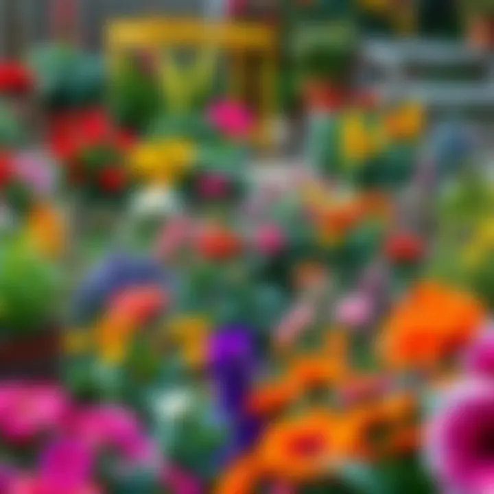 A colorful garden filled with various plants and flowers, perfect for gardening enthusiasts