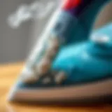 Close-up of a steam iron showing mineral buildup