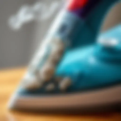 Close-up of a steam iron showing mineral buildup