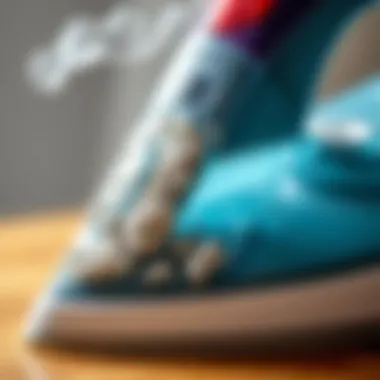 Mineral Buildup in an Iron Close-up of a steam iron showing mineral buildup