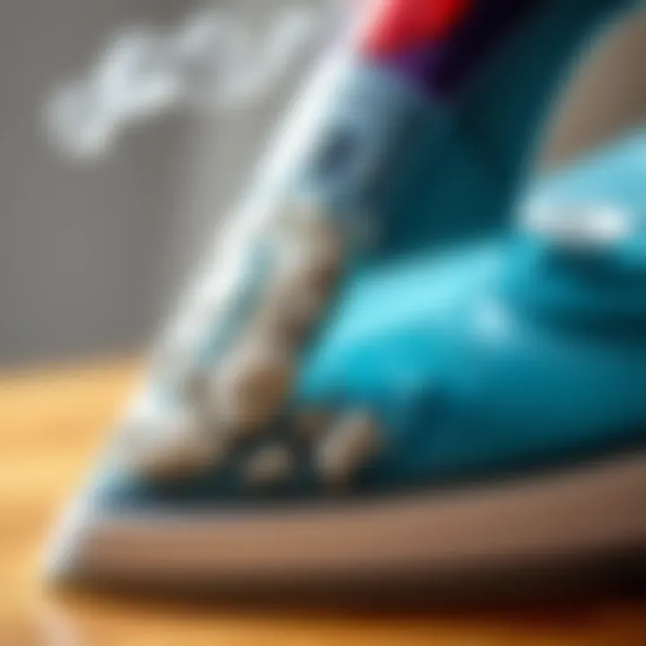 Mineral Buildup in an Iron Close-up of a steam iron showing mineral buildup