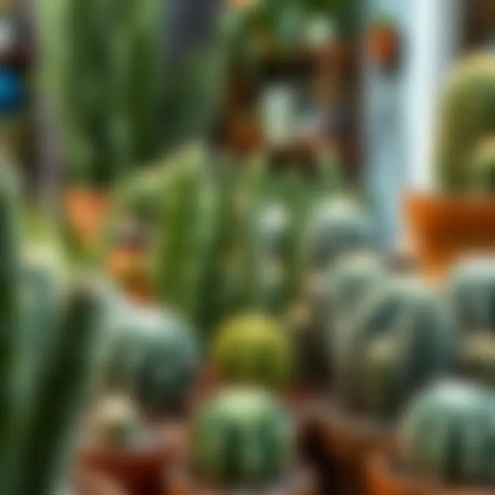 Creative Indoor Cactus Arrangements A beautifully arranged indoor cactus garden, demonstrating creative planting techniques