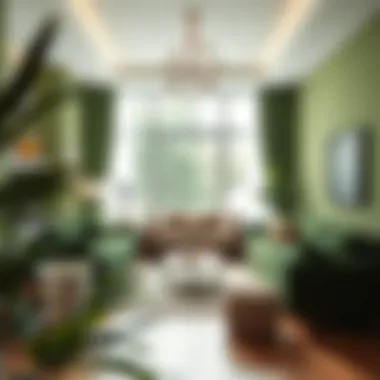 A tranquil green living room that embodies nature's calmness. Serene green living room interior