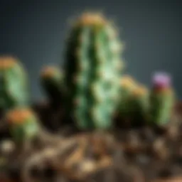 Close-up of cactus roots in soil