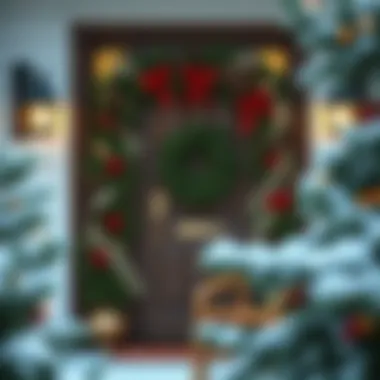 Elegant winter door decoration with pine cones