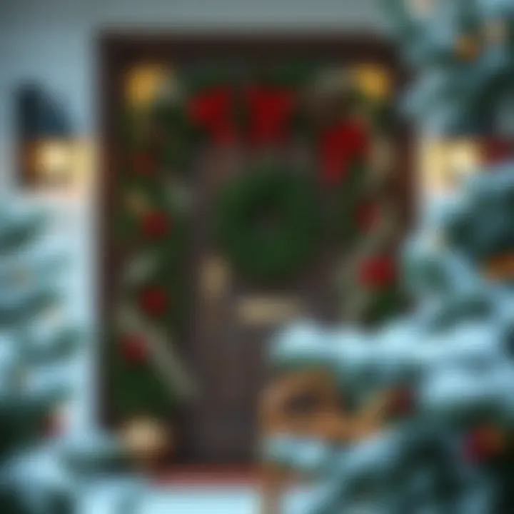 Elegant winter door decoration with pine cones