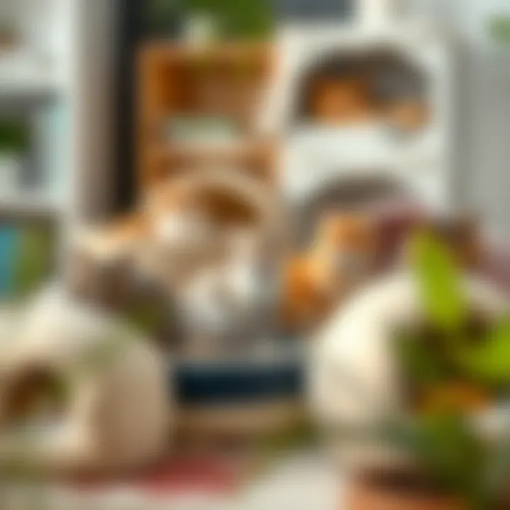 Different types of cat beds displayed together.