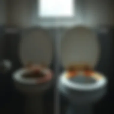 Transformation of a Rusty Toilet Bowl Before and after comparison of a cleaned toilet bowl