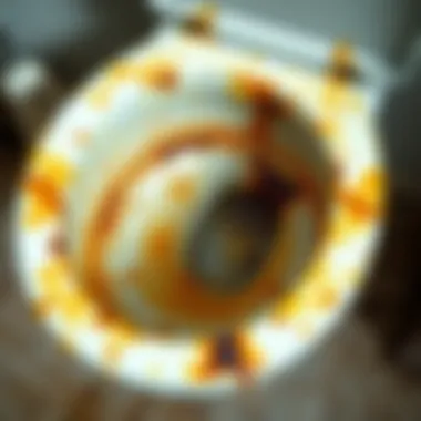 Rust stains in a toilet bowl