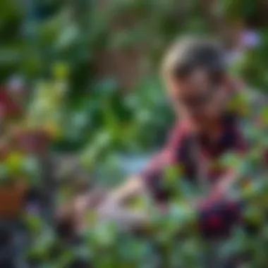 A gardener tending to plants, highlighting growth conditions
