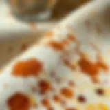 A close-up view of dried tea stains on a fabric