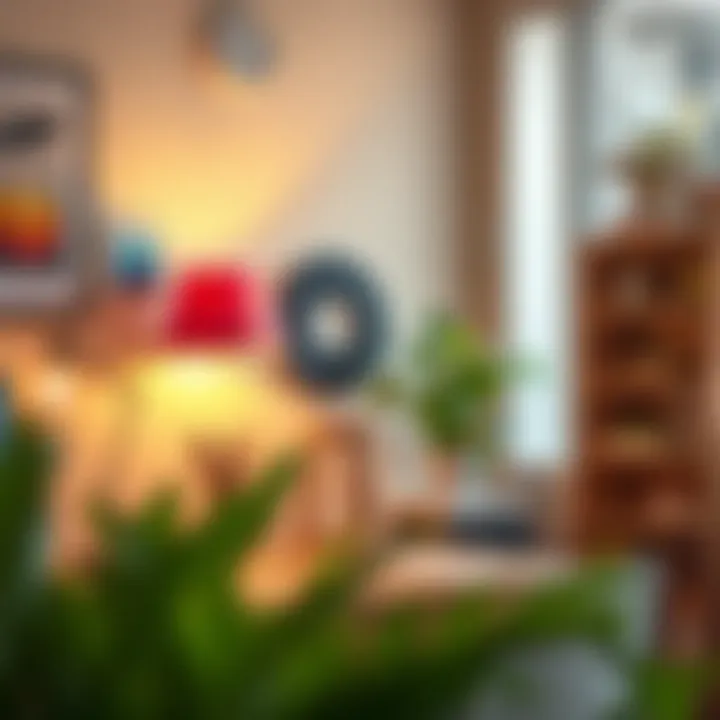 Creative workspace with an inspiring lamp color choice