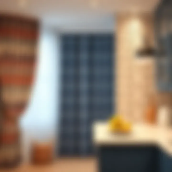 Combination of various curtain fabrics for a stylish kitchen.