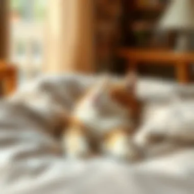 A cat happily sleeping in its favorite bed.