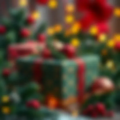 A beautifully wrapped gift box with festive decorations