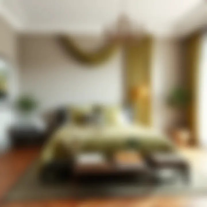 Elegant Olive Green Textiles for a Cozy Bedroom A stylish bedroom featuring olive green textiles