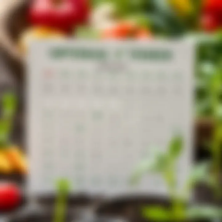 A calendar marking the best planting times for various vegetables