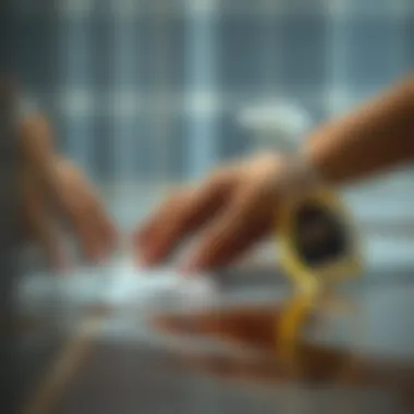 A person applying a cleaning solution to a stained surface