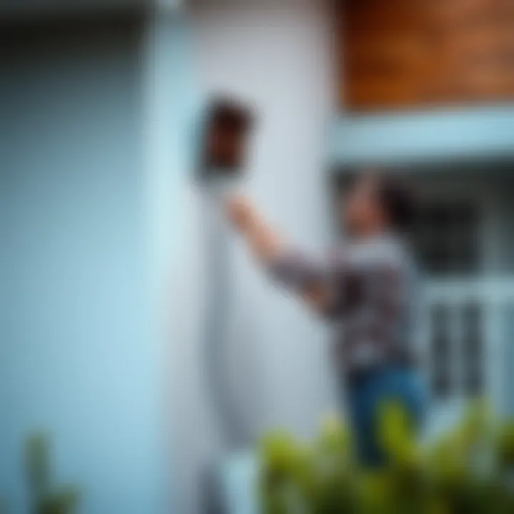 A professional applying exterior paint to a house wall