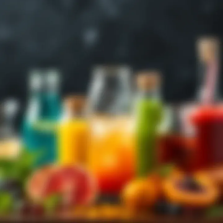 Variety of colorful liquids ready to mix