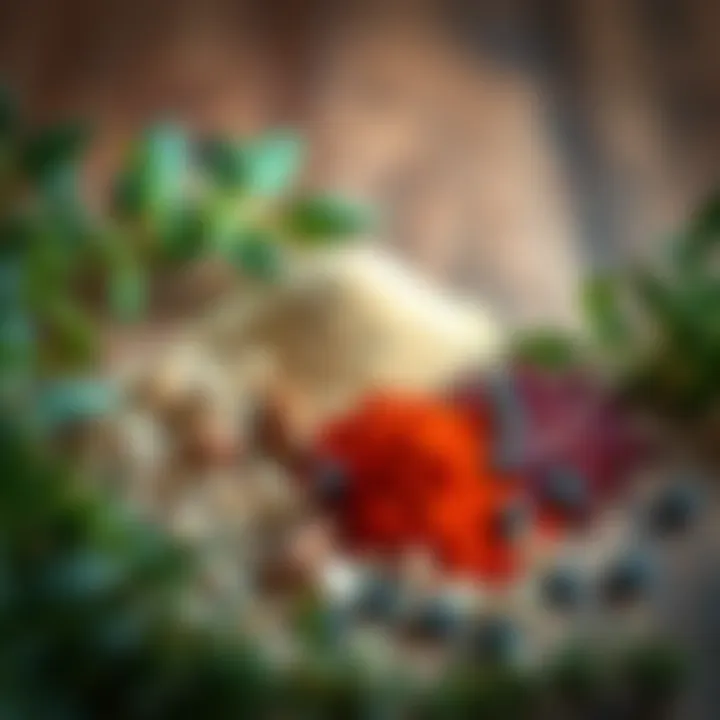 Selection of herbs and spices for flavoring